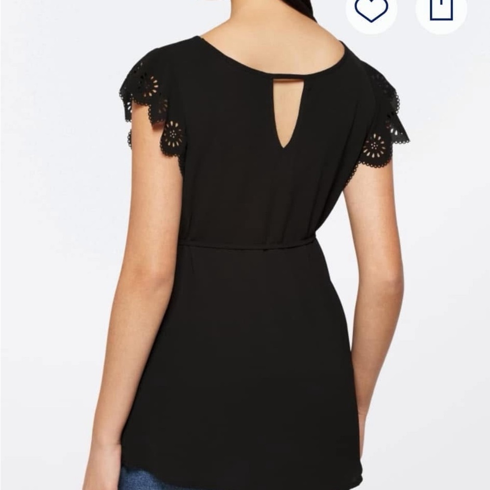 Black Flutter Sleeve Blouse with Cut Out